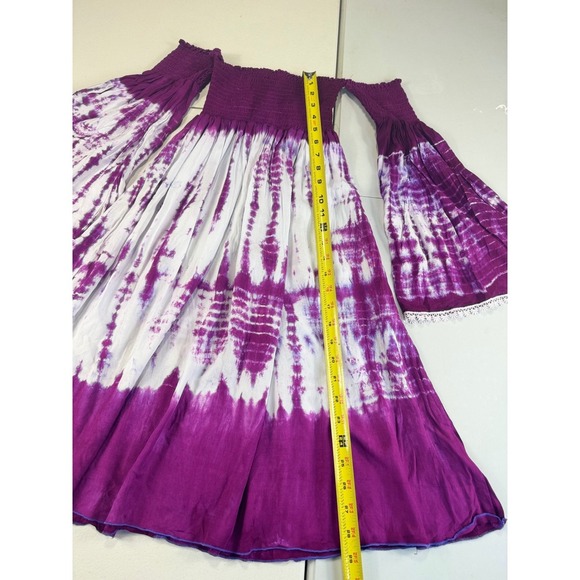 Just From Bali Purple Tie Dye Off Shoulder Bell Sleeve midi‎ Dress one size S ,M - Picture 7 of 15